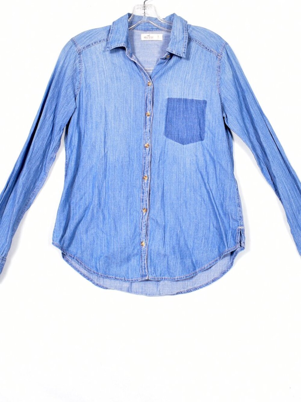 Hollister California Women's Blue Denim Long Sleeve Button Up Blouse Size Small